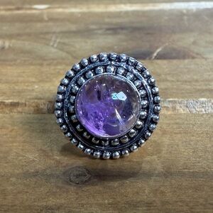 Vintage Style Genuine Amethyst Gemstone Ring Size 5 Silver 925 Plated Bohemian